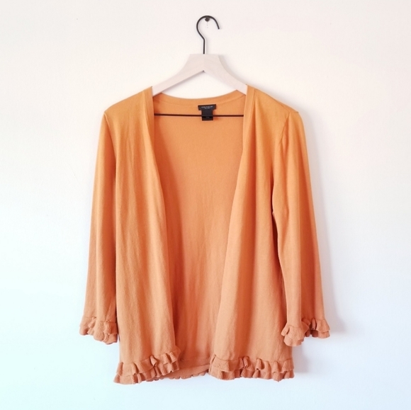 Ann Taylor Sweaters - Ann Taylor Ruffle Hem Orange Cardigan
